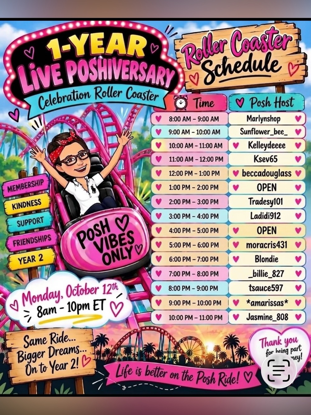 Pink Celebration Roller Coaster Party Poster - Live Poshiversary